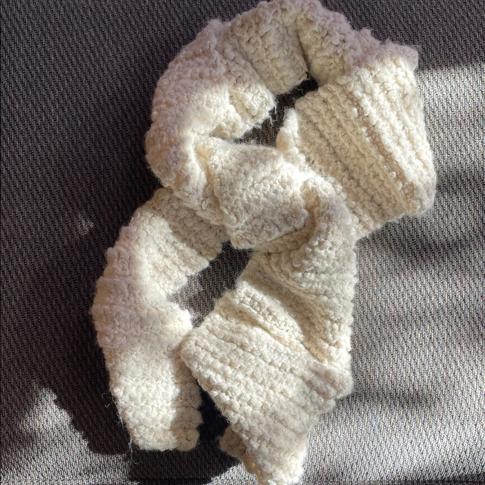 J Crew Handknit Chunky Soft Ivory Knit Cozy Long Winter Scarf